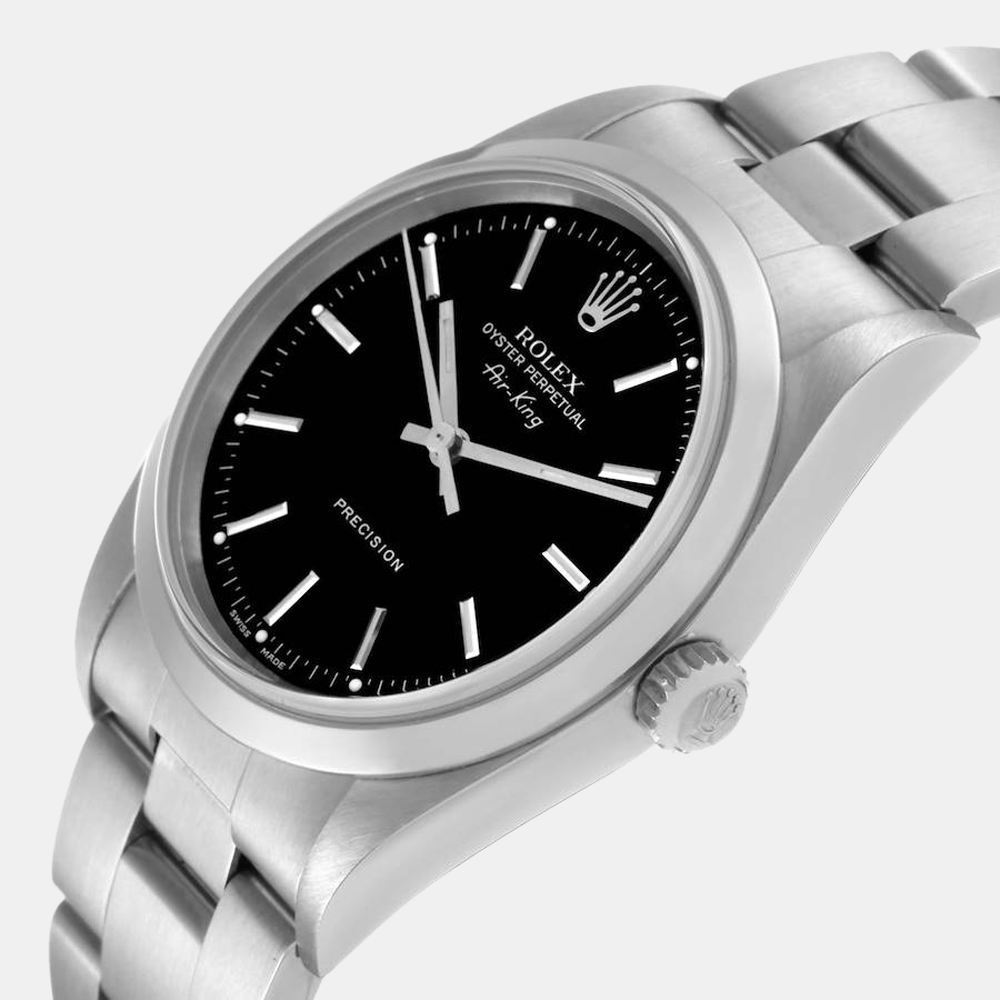 

Rolex Black Stainless Steel Air-King 14000 Automatic Men's Wristwatch 34 mm