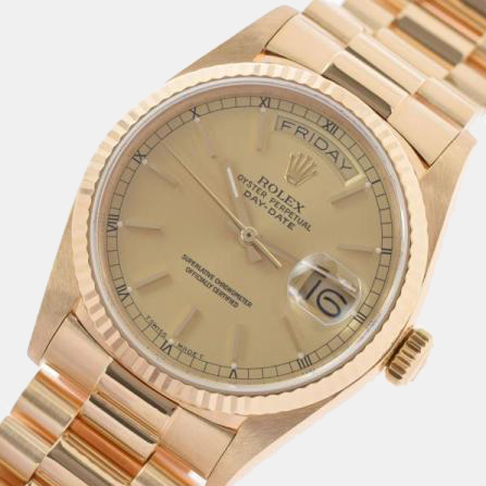 

Rolex Gold 18k Yellow Gold Day-Date 18038 Automatic Men's Wristwatch 36 mm