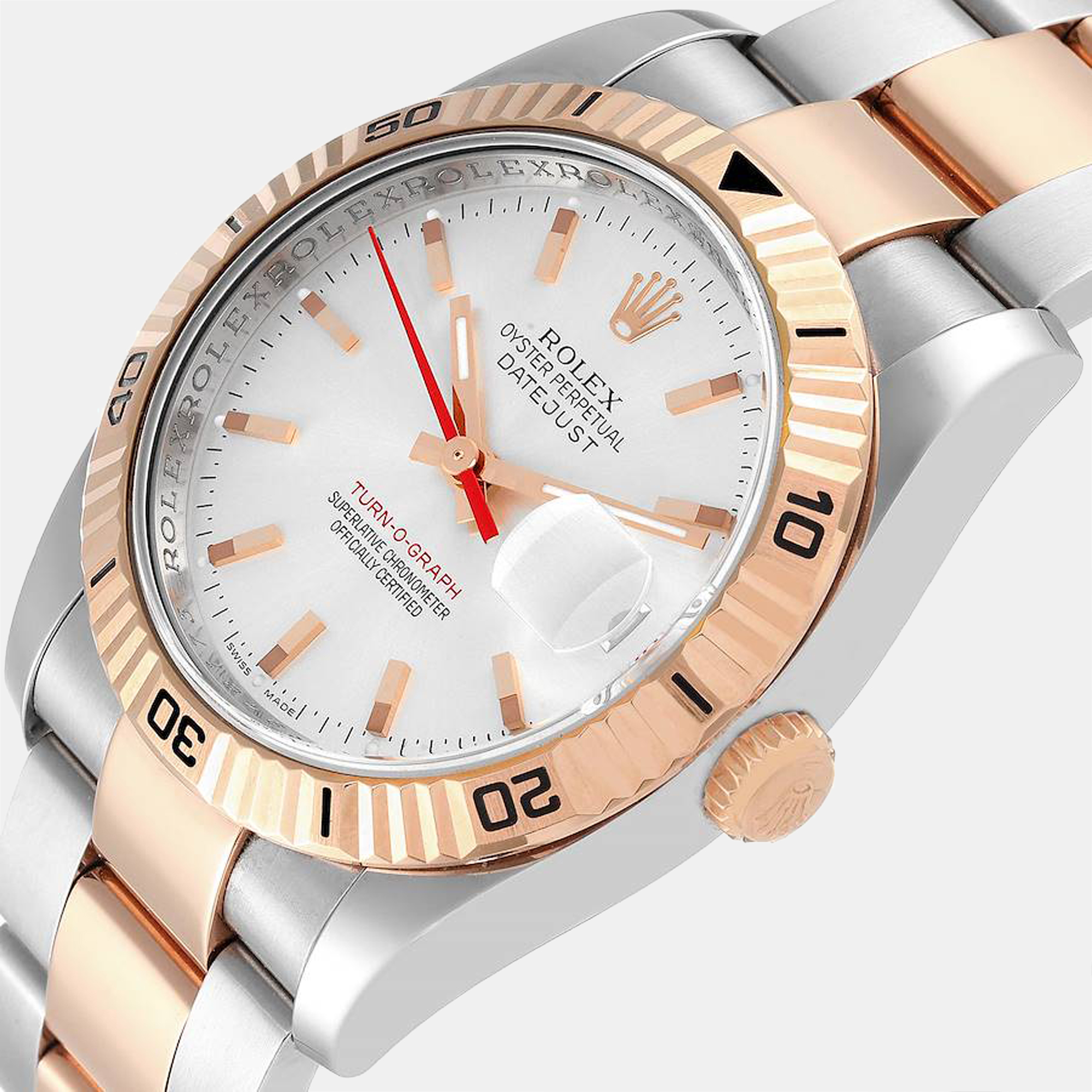 

Rolex Silver 18K Rose Gold And Stainless Steel Datejust Turnograph 116261 Automatic Men's Wristwatch 36 mm