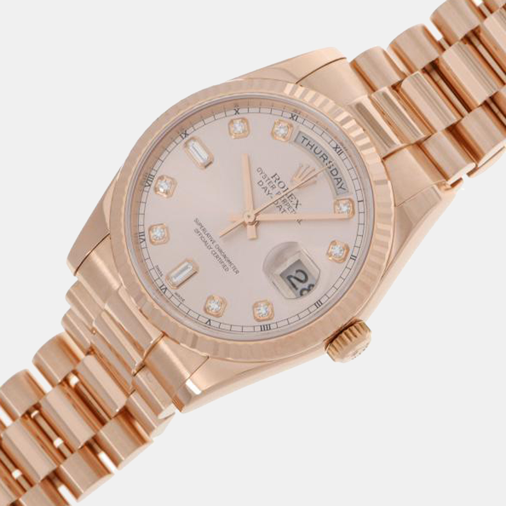 

Rolex Pink 18k Rose Gold Day-Date 118235A Automatic Men's Wristwatch 36 mm