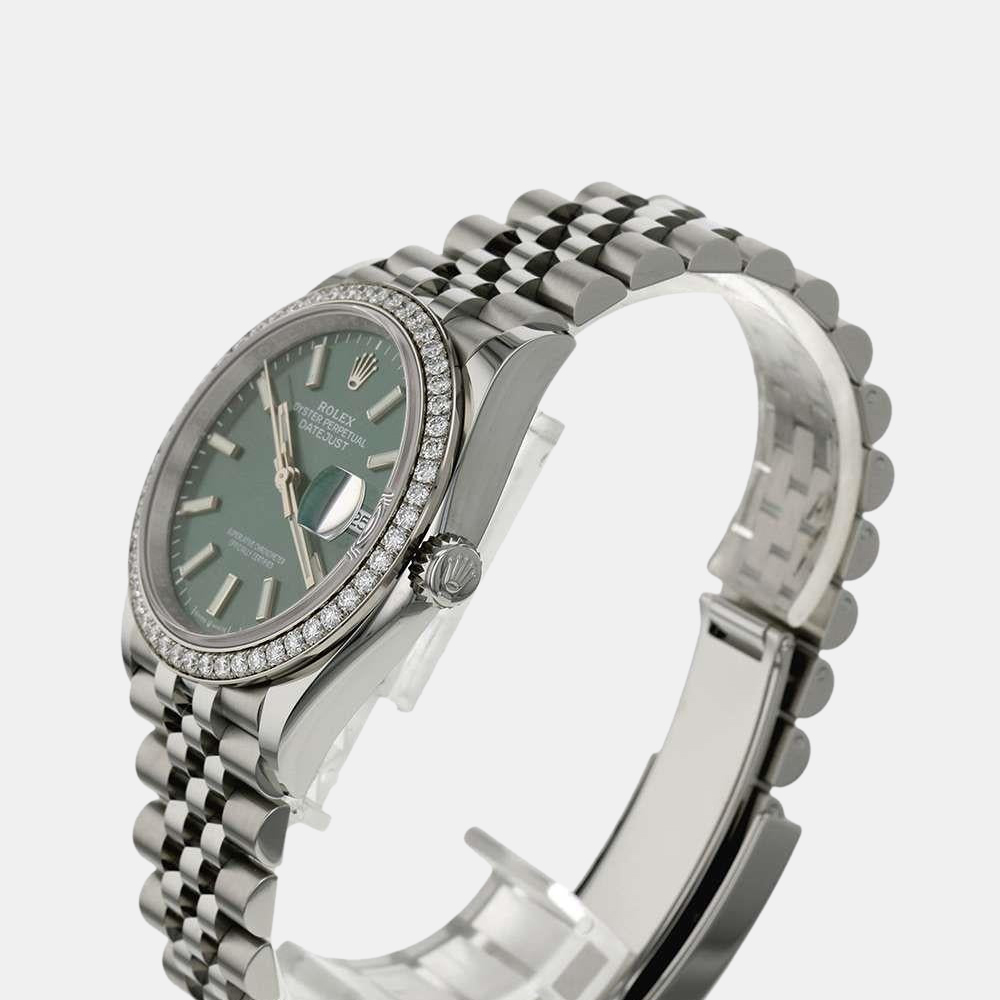 

Rolex Green 18k White Gold And Stainless Steel Datejust 126284RBR Automatic Men's Wristwatch 36 mm