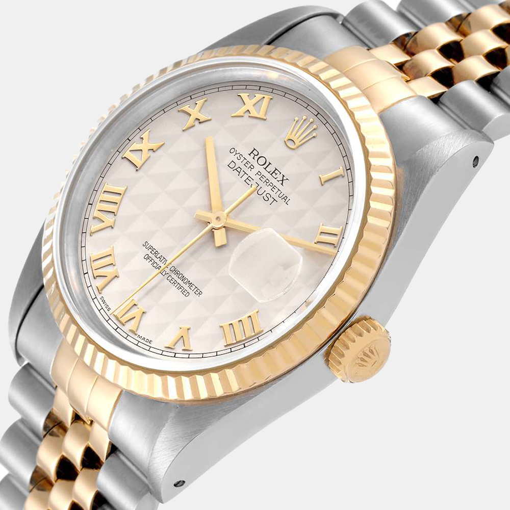 

Rolex Ivory 18k Yellow Gold And Stainless Steel Datejust 16233 Automatic Men's Wristwatch 36 mm, White