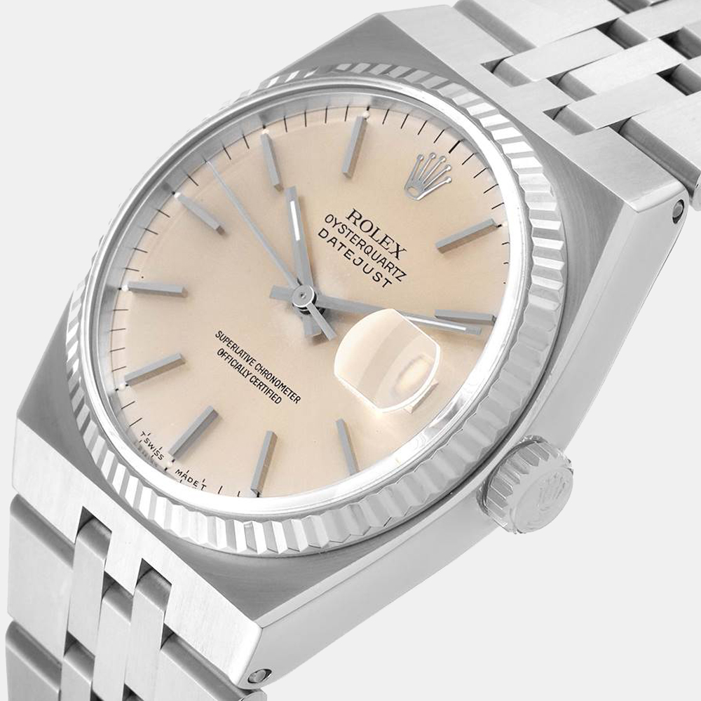 

Rolex Silver Stainless Steel Oysterquartz Datejust 17014 Quartz Men's Wristwatch 36 mm