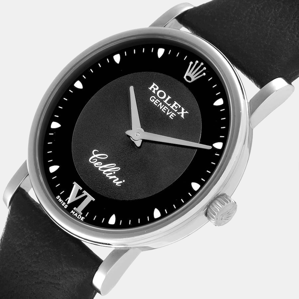 

Rolex Black 18k White Gold Cellini 5115 Manual Winding Men's Wristwatch 32 mm