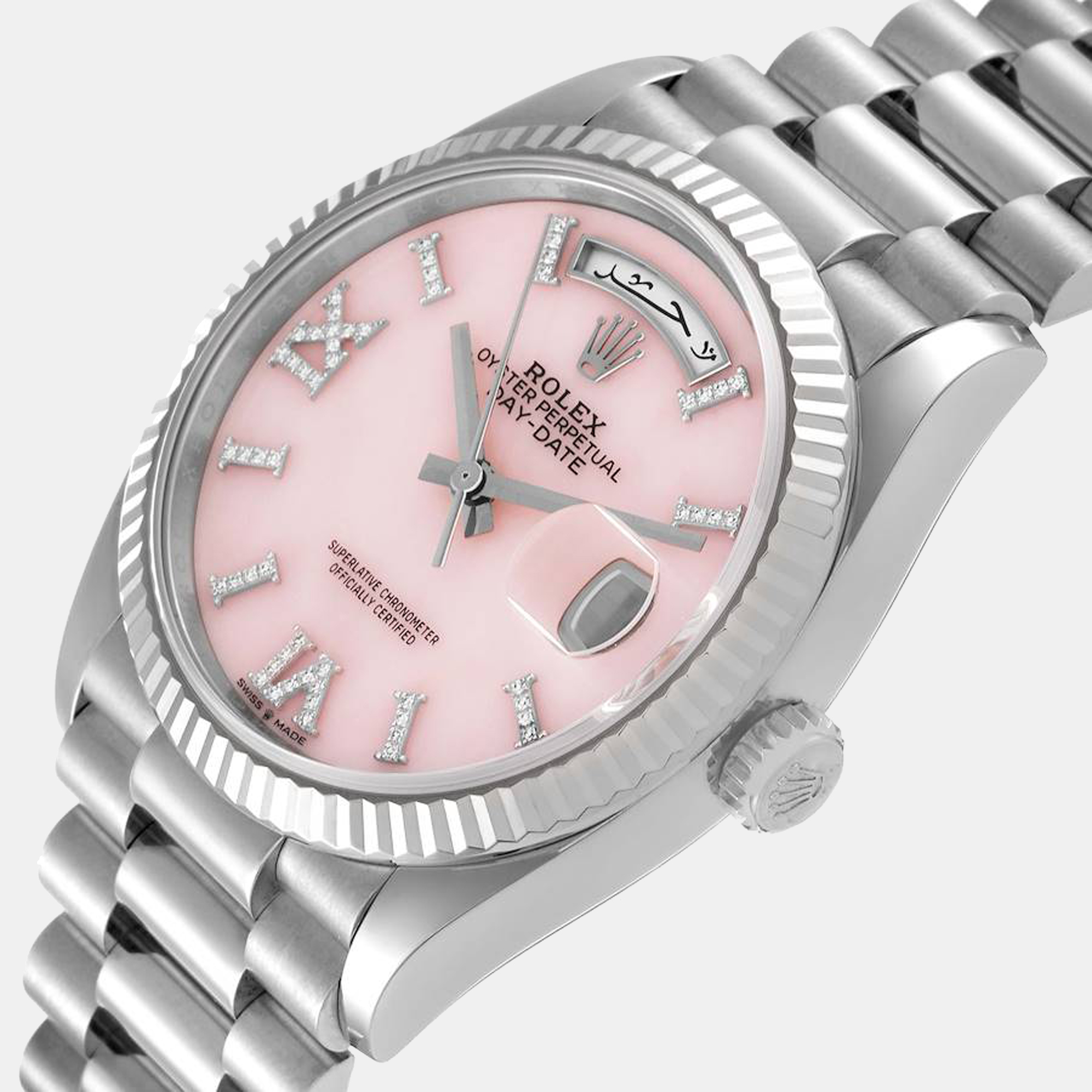 

Rolex Pink Diamonds 18K White Gold Day - Date President 128239 Men's Wristwatch 36 mm