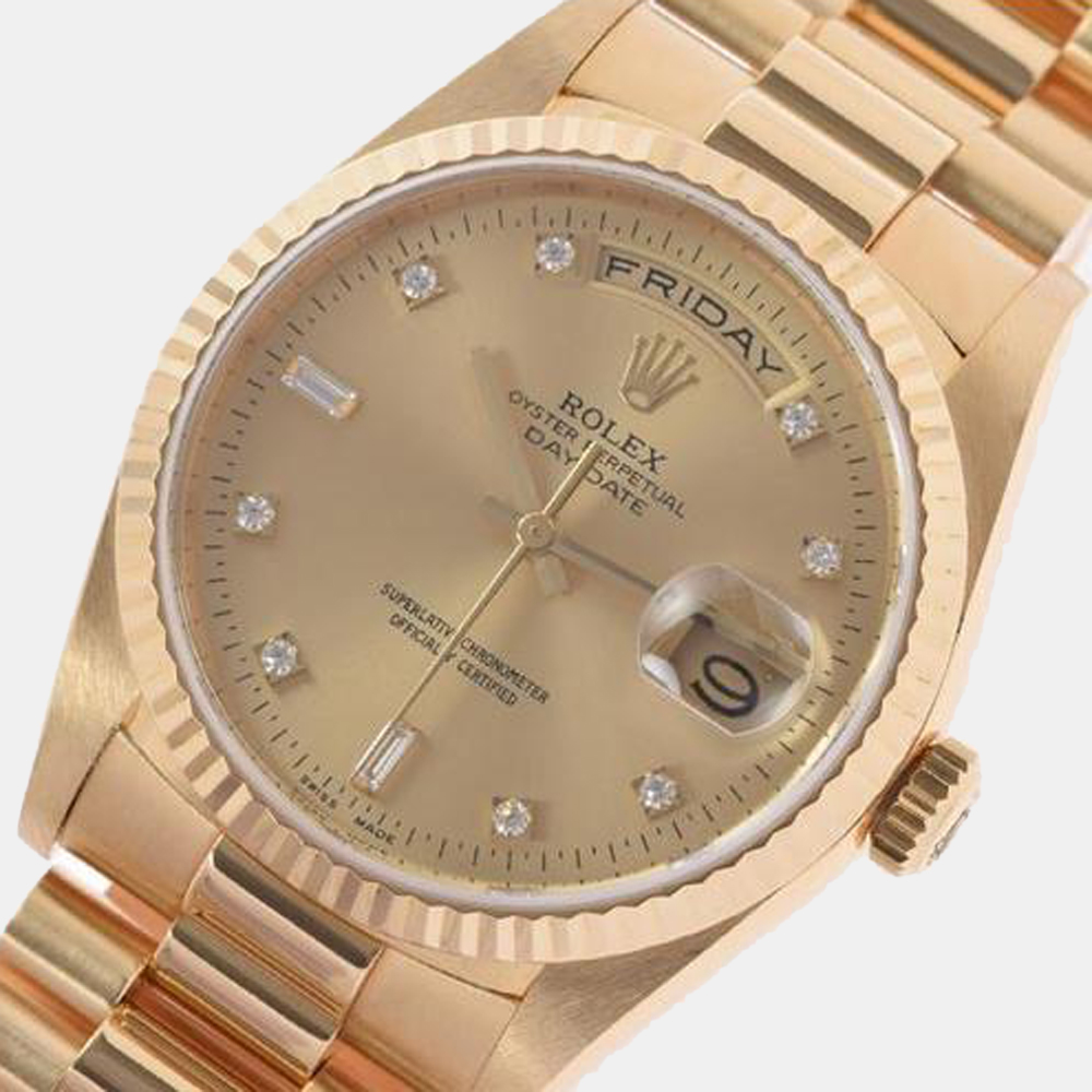 

Rolex Champagne 18k Yellow Gold 18238 Day-Date Automatic Men's Wristwatch 36 mm