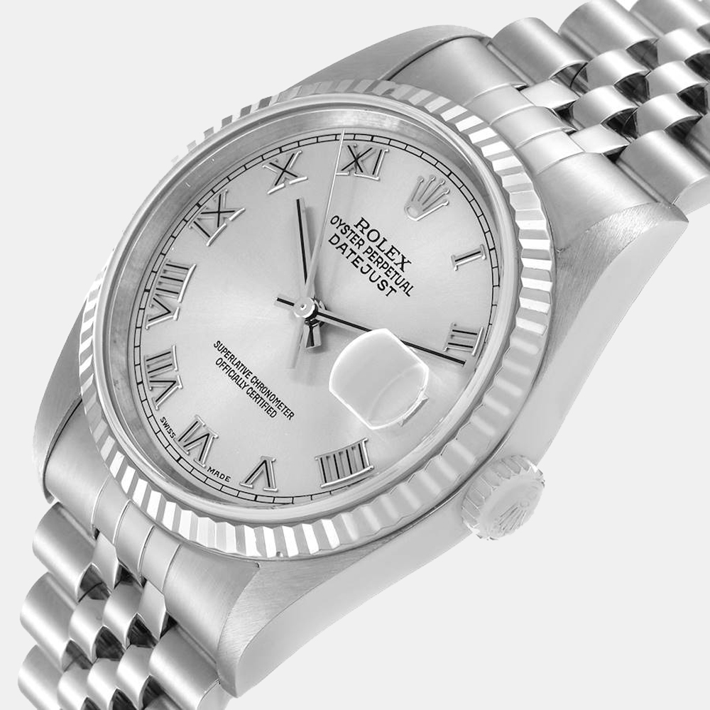 

Rolex Black 18k White Gold And Stainless Steel Datejust 16234 Automatic Men's Wristwatch 36 mm, Silver