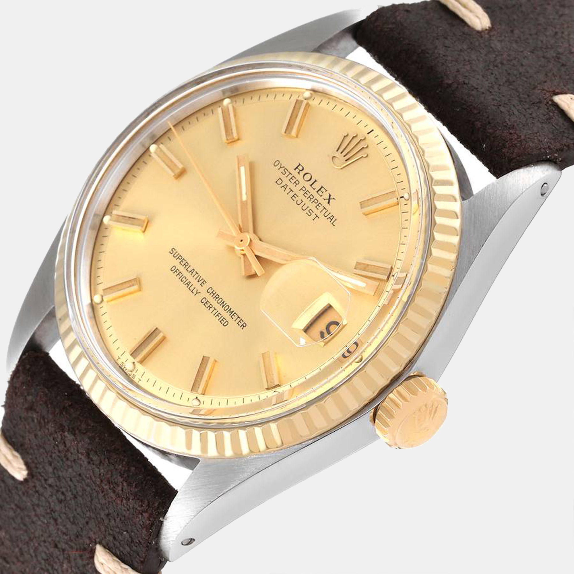 

Rolex Champagne 18K Yellow Gold And Stainless Steel Datejust Vintage 1601 Women's Wristwatch 36 mm