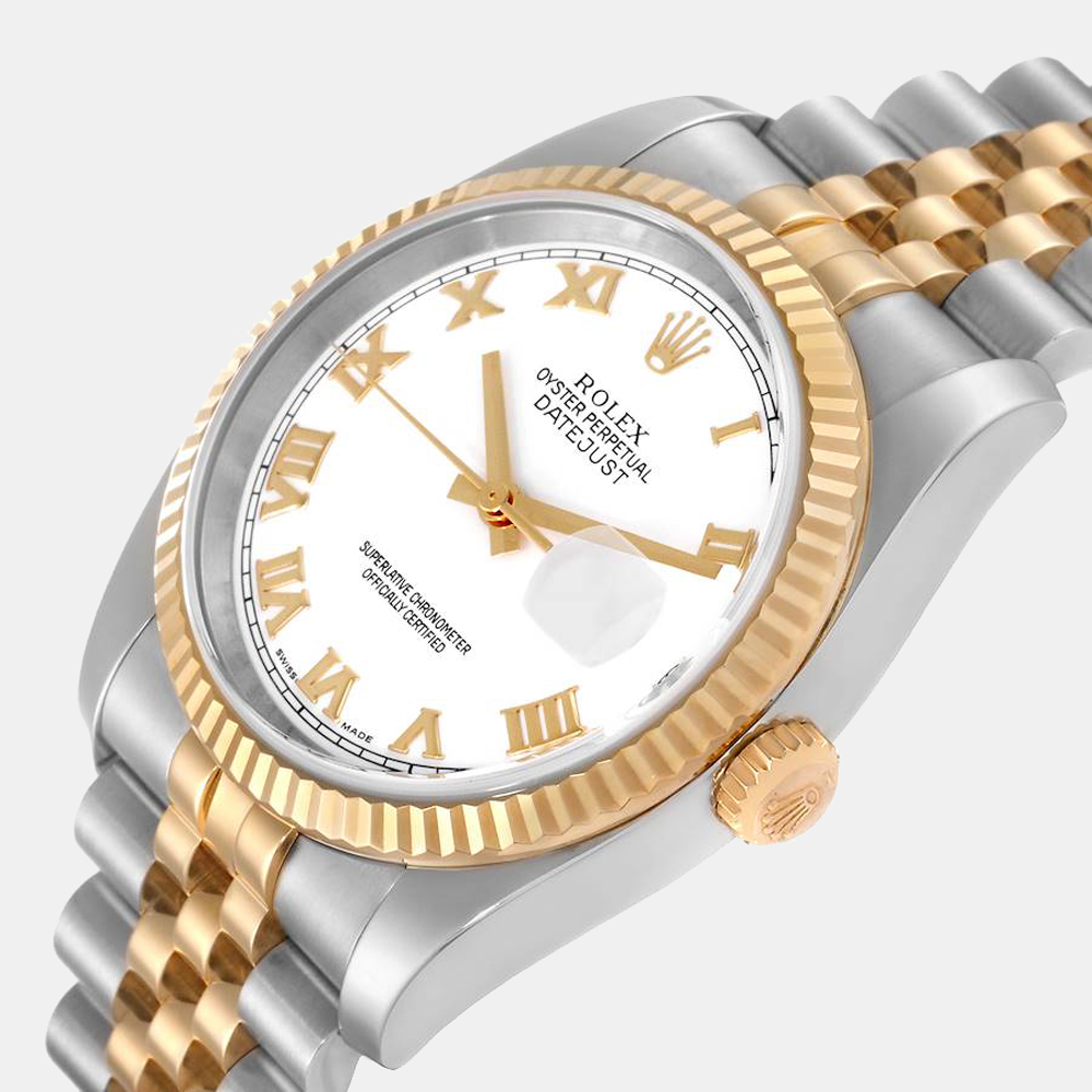 

Rolex White 18k Yellow Gold And Stainless Steel Datejust 116233 Automatic Men's Wristwatch 36 mm
