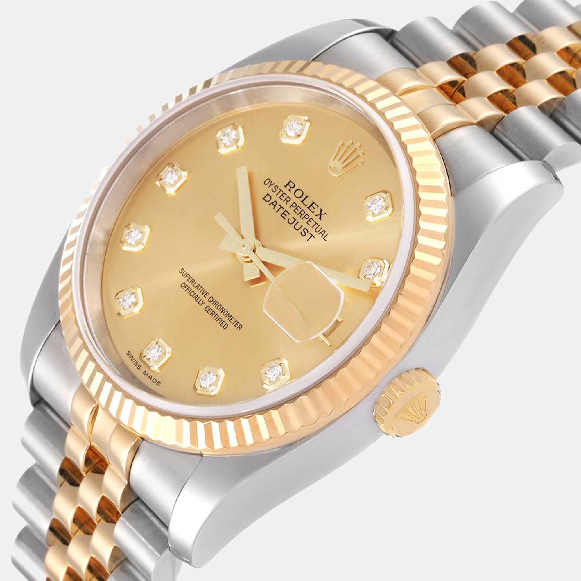 

Rolex Champagne Diamonds 18k Yellow Gold And Stainless Steel Datejust 116233 Automatic Men's Wristwatch 36 mm