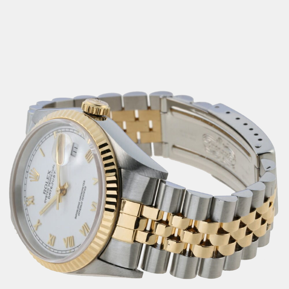 

Rolex White 18k Yellow Gold And Stainless Steel Datejust 16233 Automatic Men's Wristwatch 36 mm