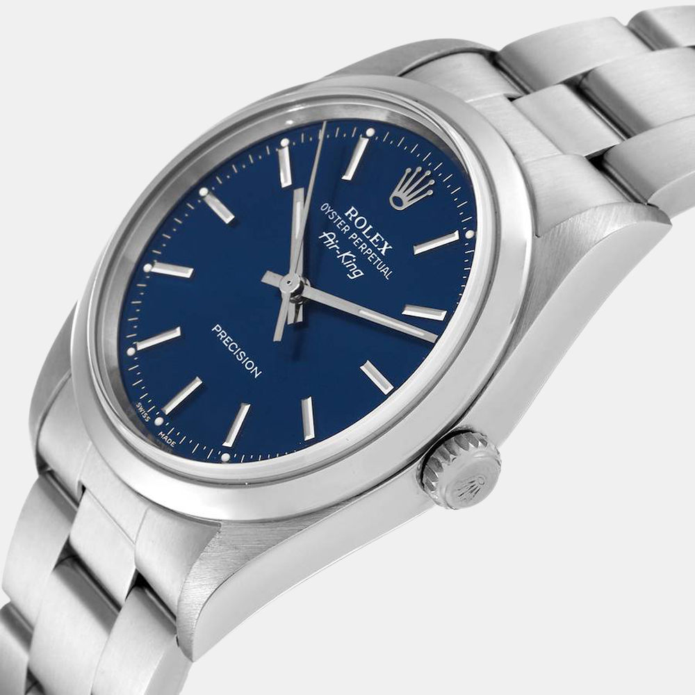 

Rolex Blue Stainless Steel Air-King 14000 Automatic Men's Wristwatch 34 mm