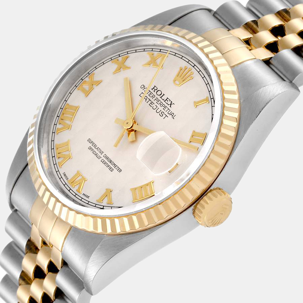 

Rolex Ivory 18k Yellow Gold And Stainless Steel Datejust 16233 Automatic Men's Wristwatch 36 mm, White