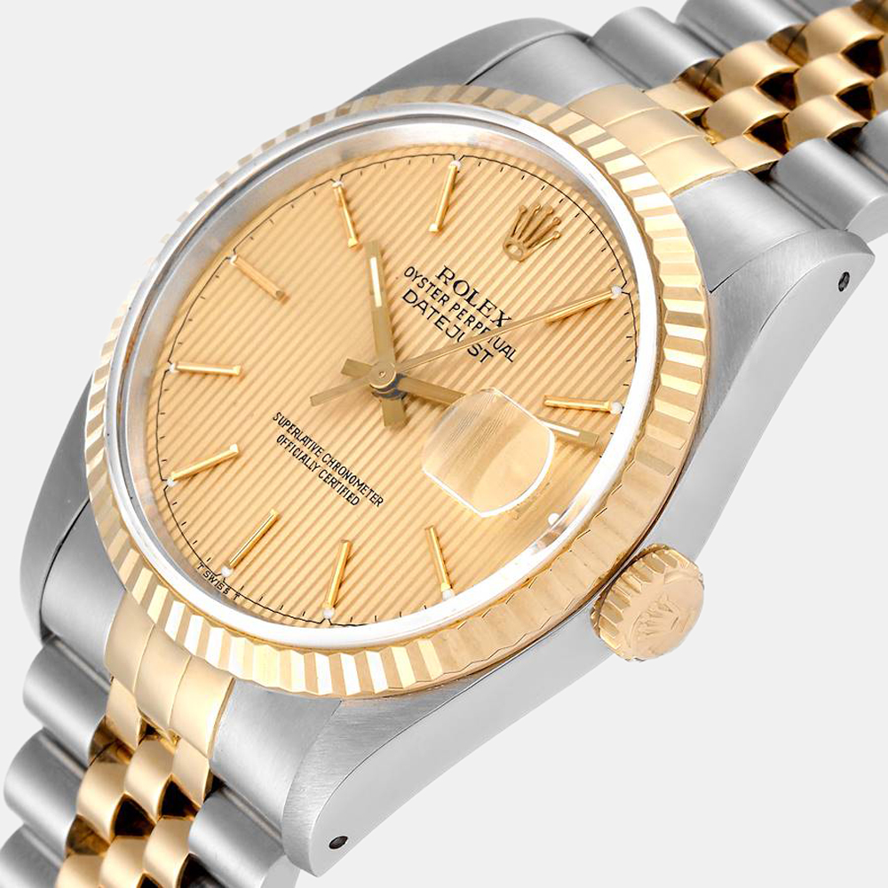 

Rolex Champagne 18k Yellow Gold And Stainless Steel Datejust 16233 Automatic Men's Wristwatch 36 mm