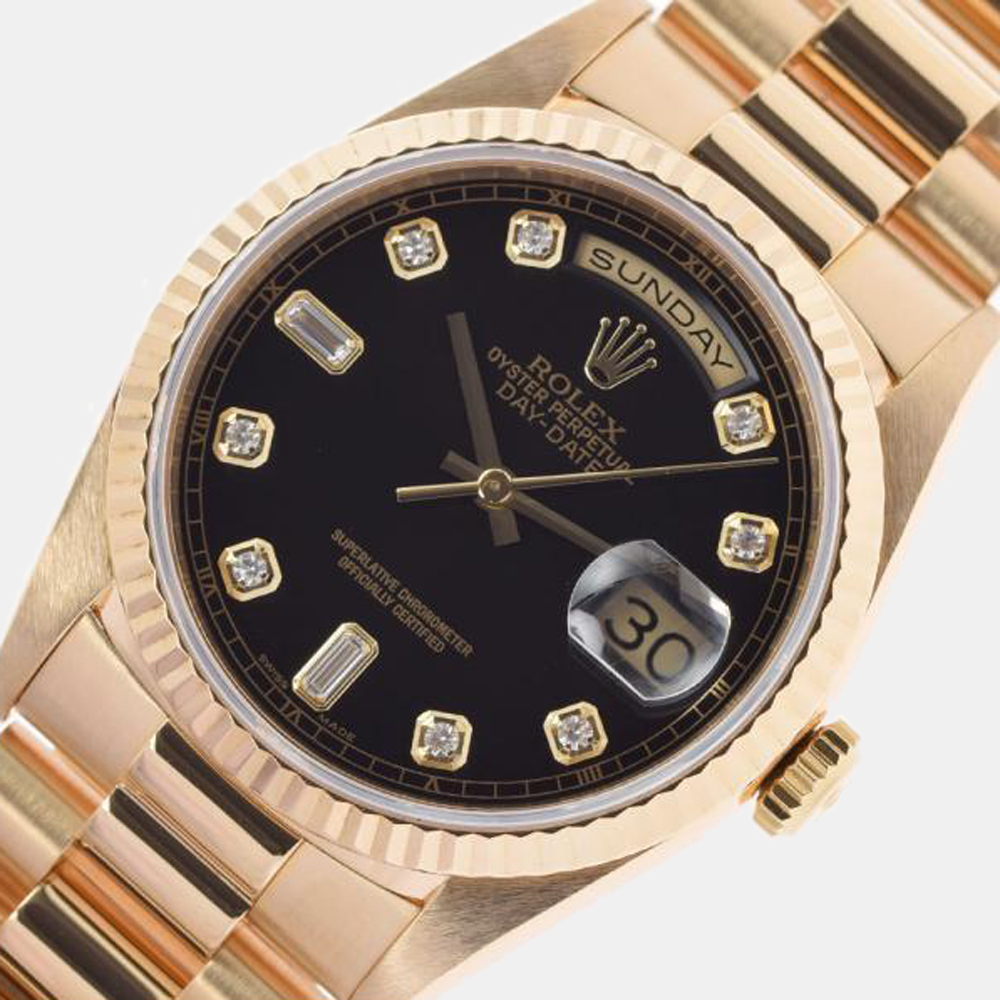 

Rolex Black Diamond 18k Yellow Gold Day-Date 18238A Automatic Men's Wristwatch 36 mm