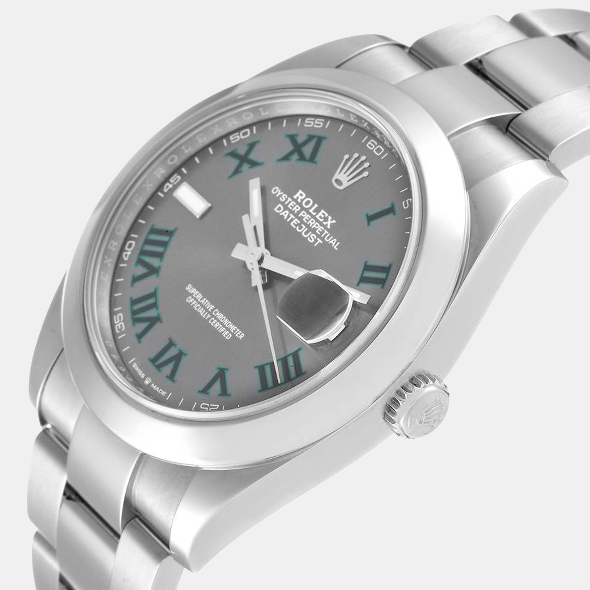 

Rolex Grey Stainless Steel Datejust Wimbledon 126300 Automatic Men's Wristwatch 41 mm