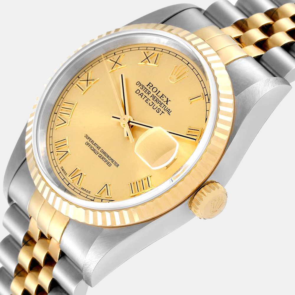 

Rolex Champagne 18k Yellow Gold And Stainless Steel Datejust 16233 Automatic Men's Wristwatch 36 mm