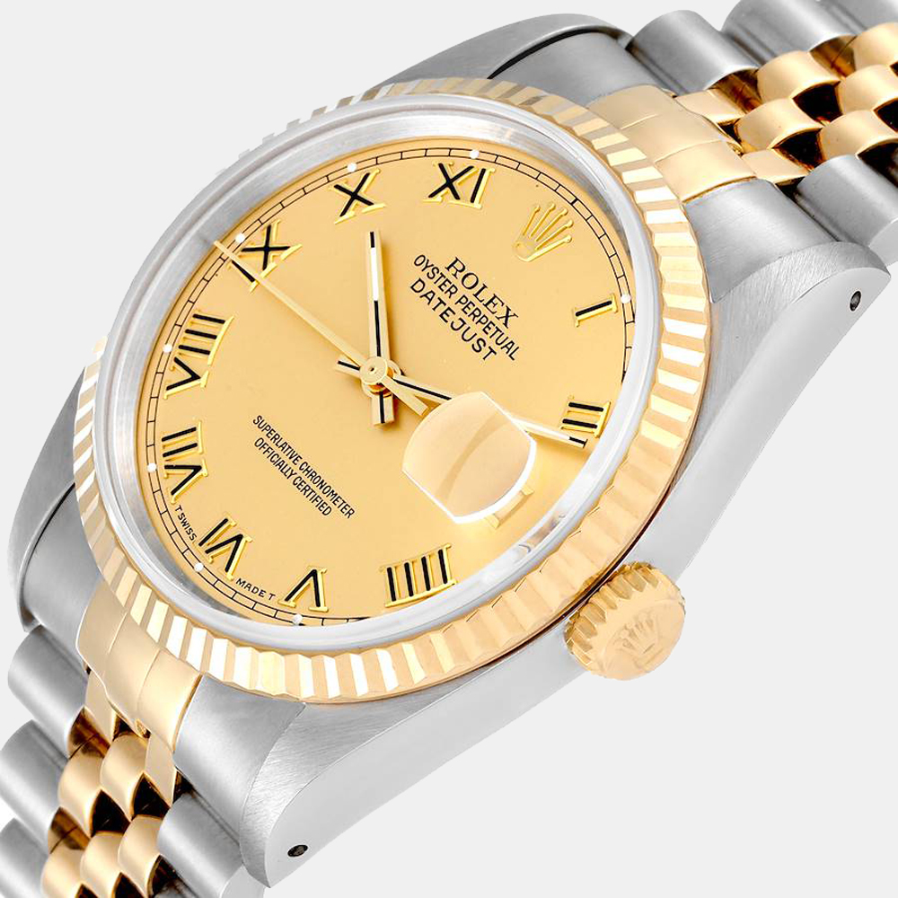 

Rolex Champagne 18k Yellow Gold And Stainless Steel Datejust 16233 Automatic Men's Wristwatch 36 mm