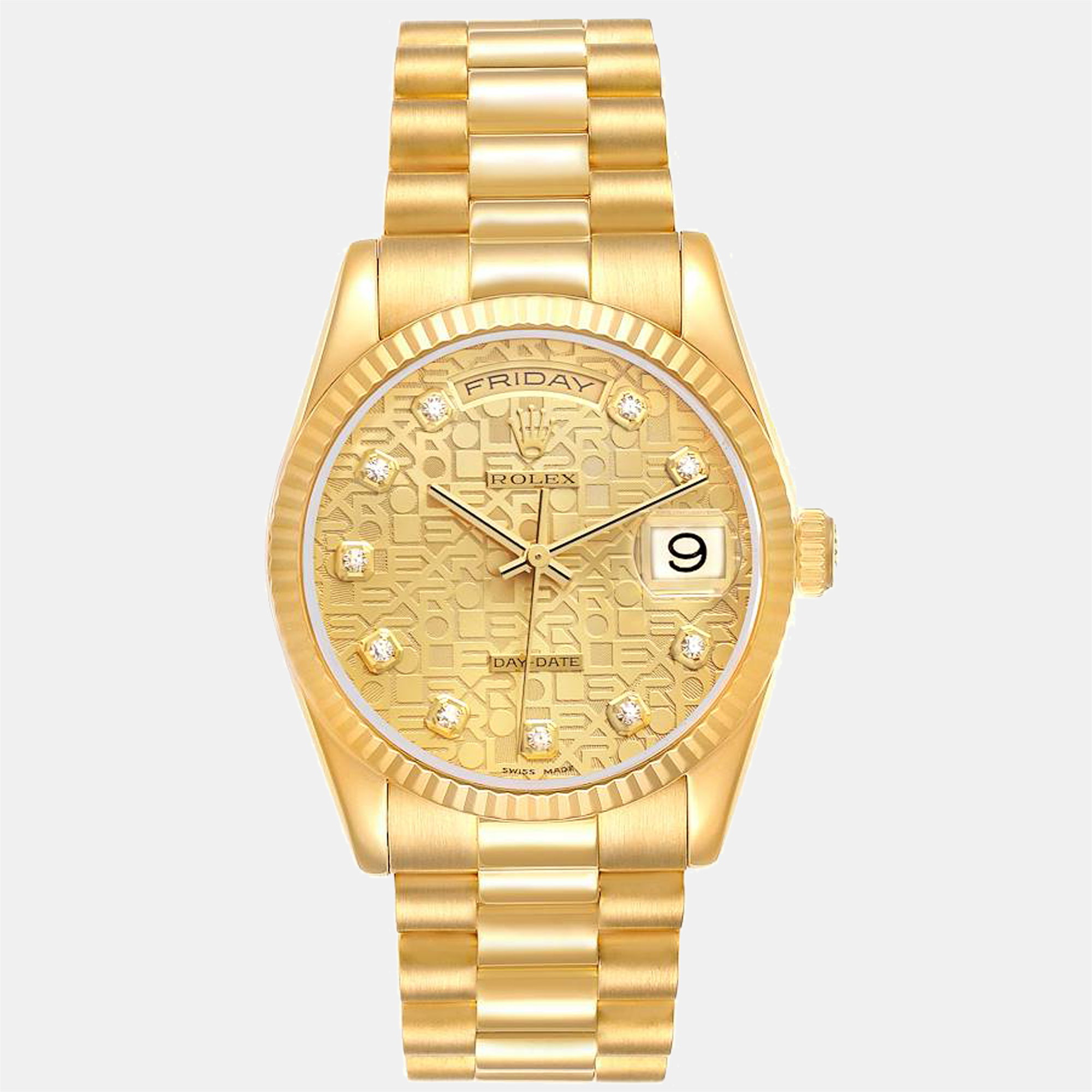 

Rolex Champagne Diamonds 18K Yellow Gold President Day-Date 18238 Automatic Men's Wristwatch 36 mm