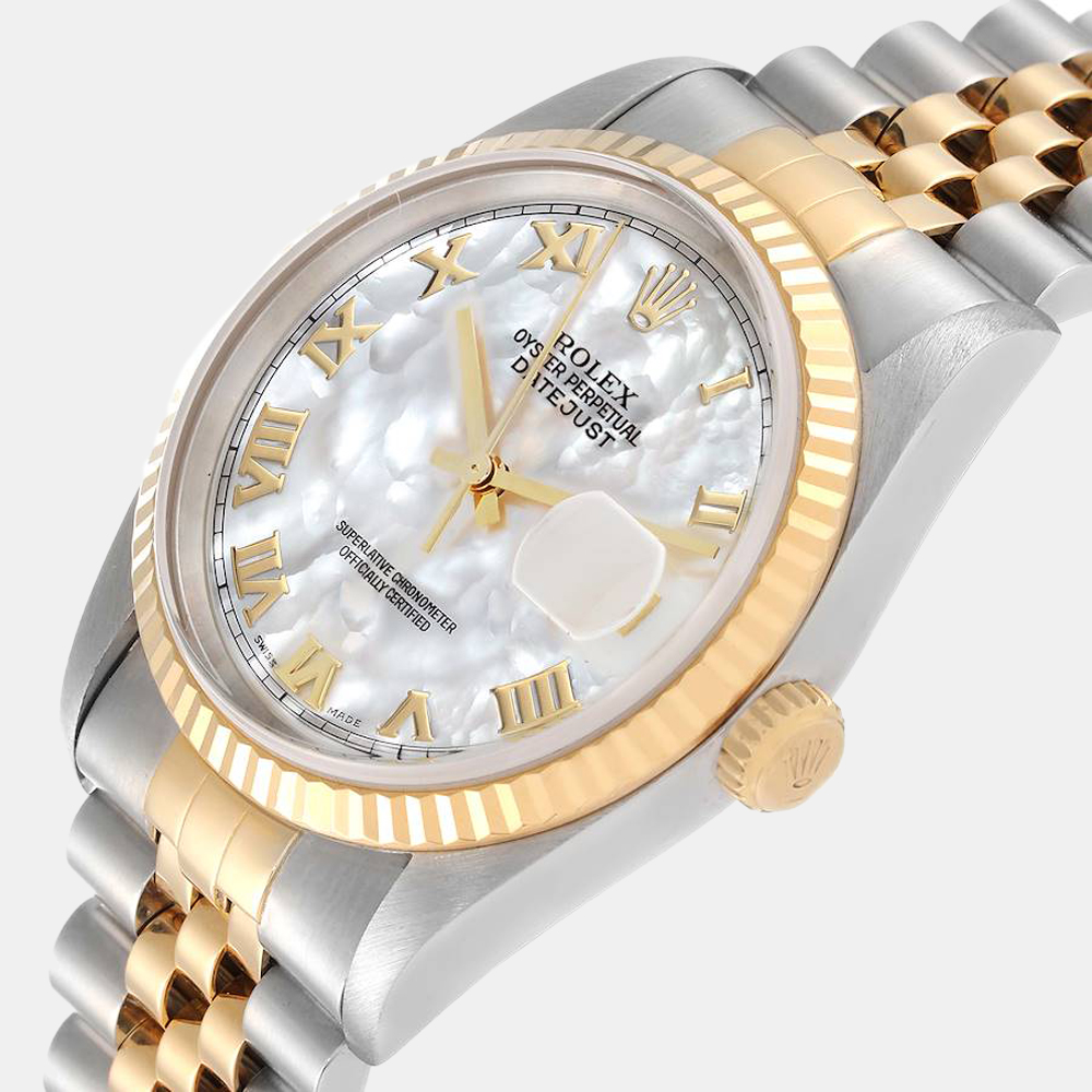 

Rolex Mother Of Pearl 18k Yellow Gold And Stainless Steel Datejust 16233 Automatic Men's Wristwatch 36 mm, White