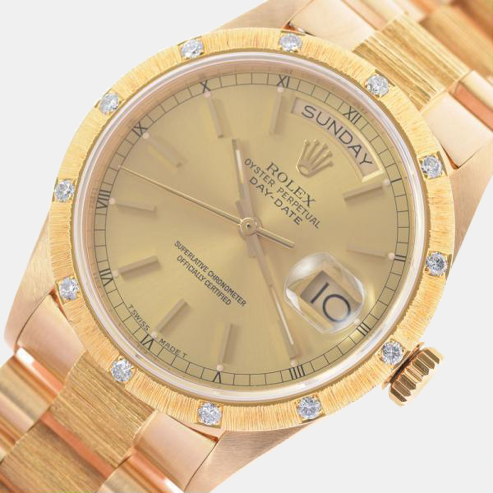 

Rolex Champagne 18k Yellow Gold Day-Date 18108 Automatic Men's Wristwatch 36 mm