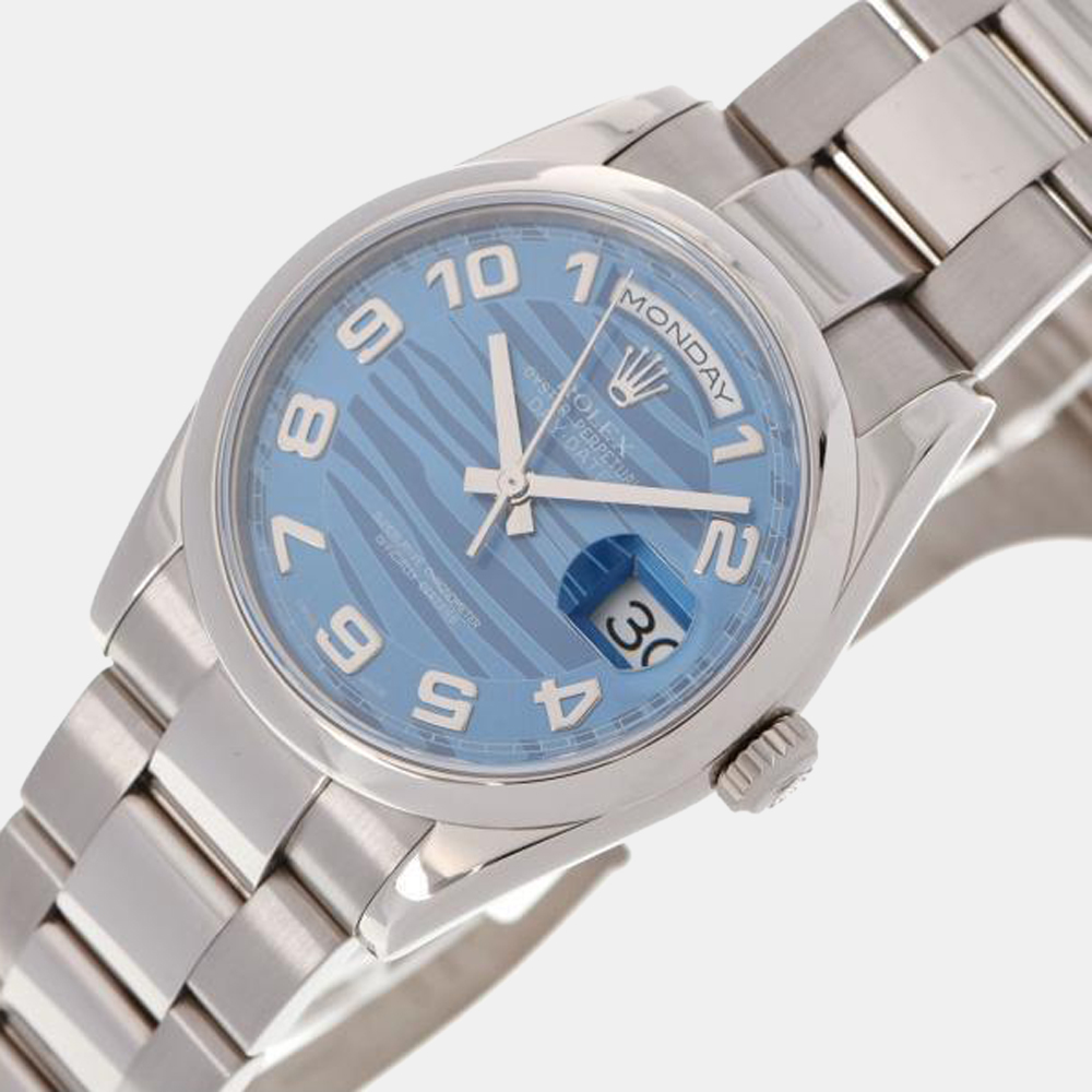 

Rolex Blue 18k White Gold Day-Date 118209 Automatic Men's Wristwatch 36 mm