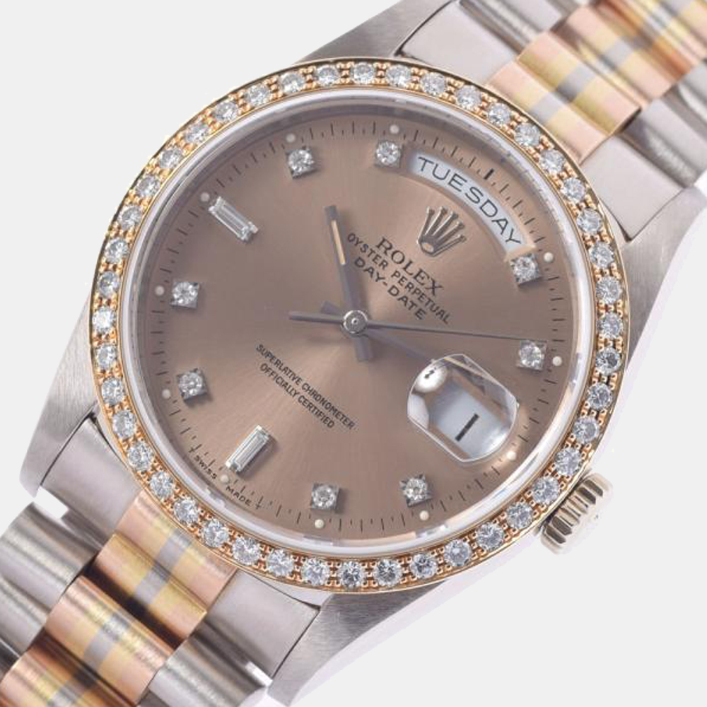 

Rolex Copper Diamond 18k Yellow Gold And Stainless Steel Day-Date Tridor 18349 Automatic Men's Wristwatch 35 mm