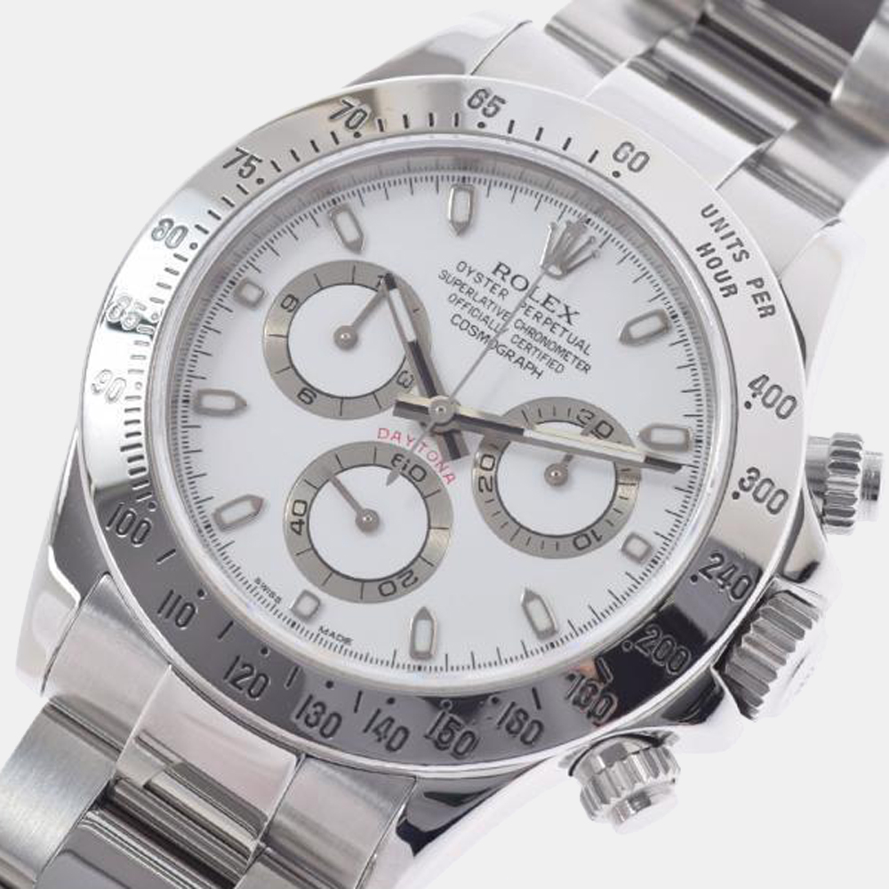 

Rolex White Stainless Steel Cosmograph Daytona 116520 Automatic Men's Wristwatch 39 mm