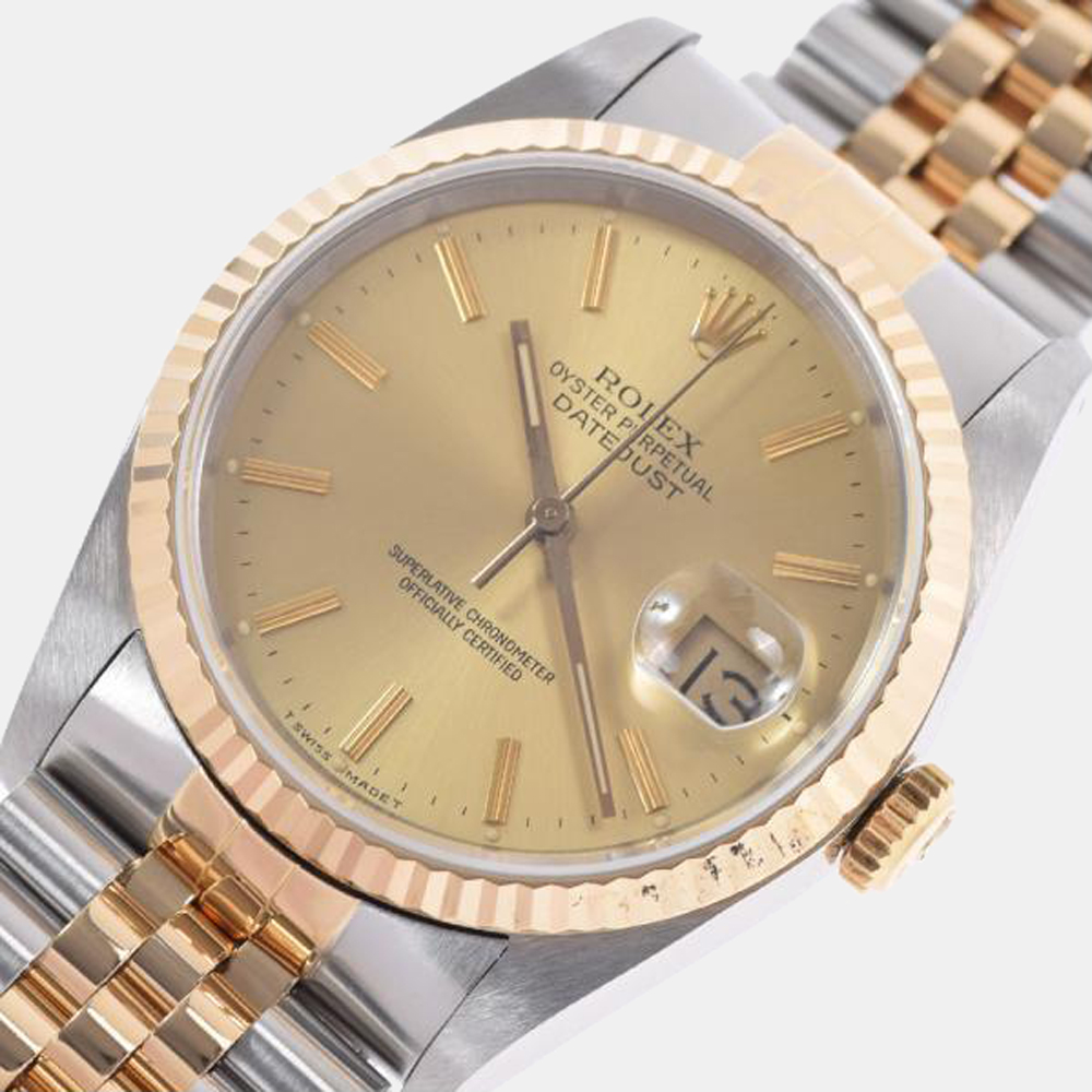 

Rolex Champagne 18k Yellow Gold And Stainless Steel Datejust 16233 Automatic Men's Wristwatch 36 mm