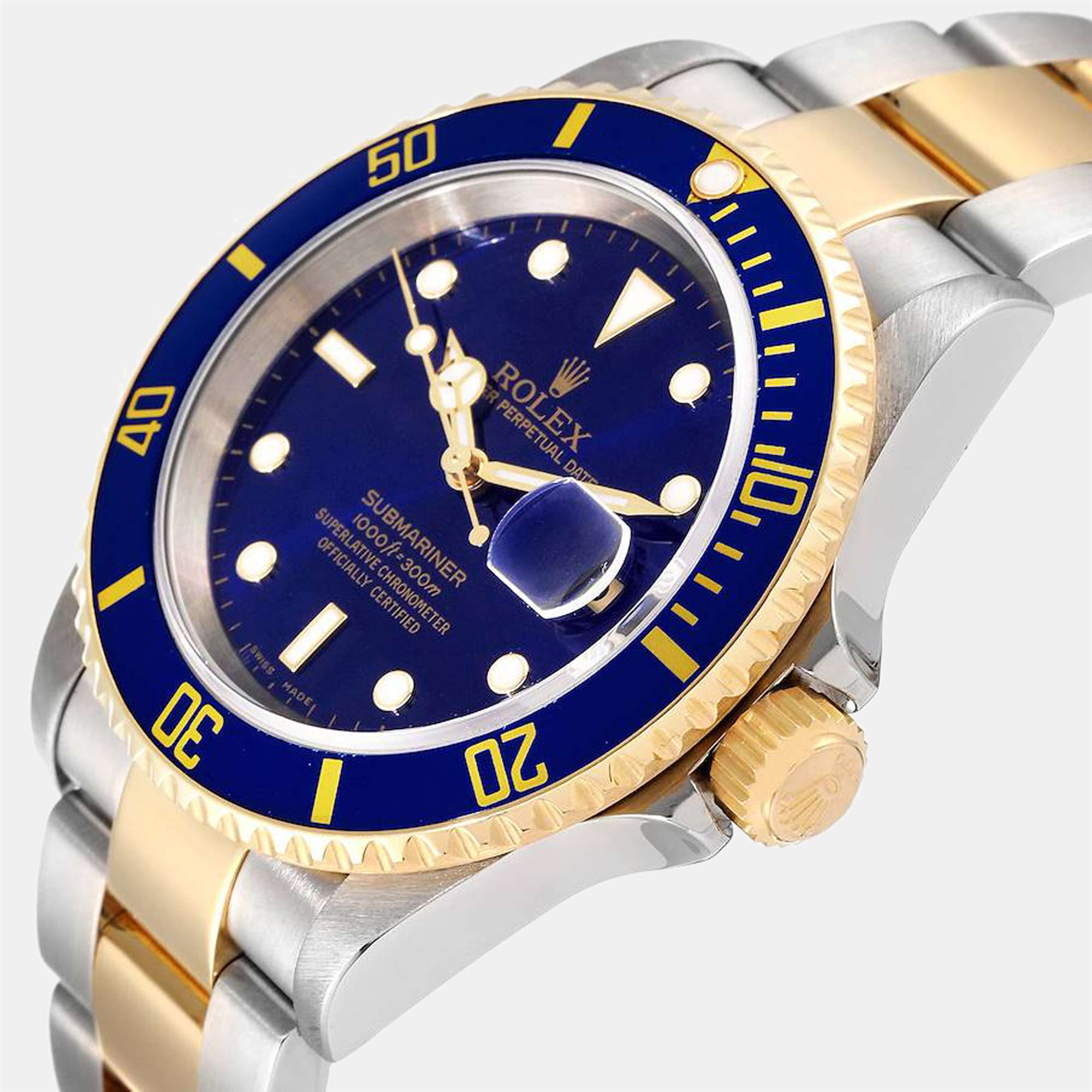 

Rolex Blue 18k Yellow Gold And Stainless Steel Submariner 16613 Automatic Men's Wristwatch 40 mm