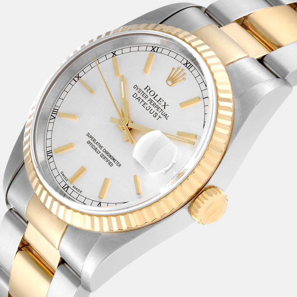 

Rolex Silver 18k Yellow Gold And Stainless Steel Datejust 16233 Automatic Men's Wristwatch 36 mm