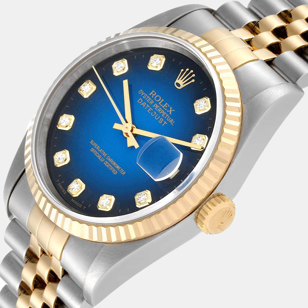 

Rolex Blue Diamond 18k Yellow Gold And Stainless Steel Datejust 16233 Automatic Men's Wristwatch 36 mm