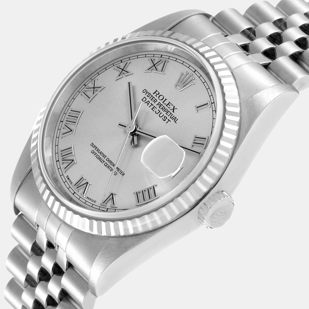 

Rolex Silver Stainless Steel Datejust 16234 Automatic Men's Wristwatch 36 mm