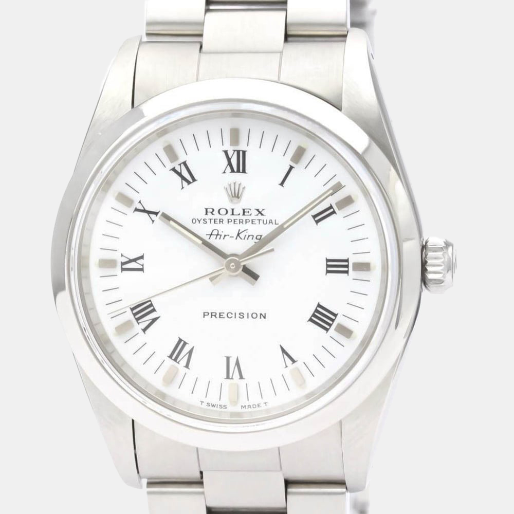 

Rolex White Stainless Steel Air-King 14000M Automatic Men's Wristwatch 34 mm