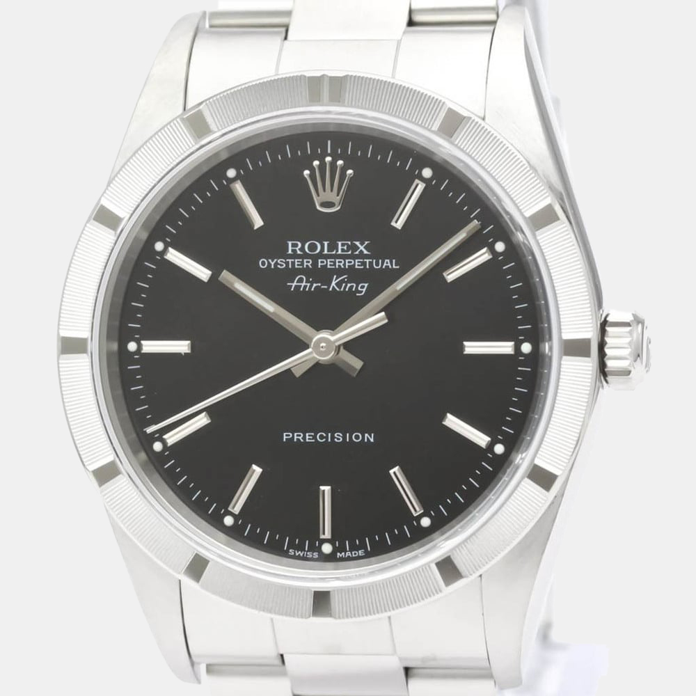 

Rolex Black Stainless Steel Air-King 14010 Automatic Men's Wristwatch 34 mm