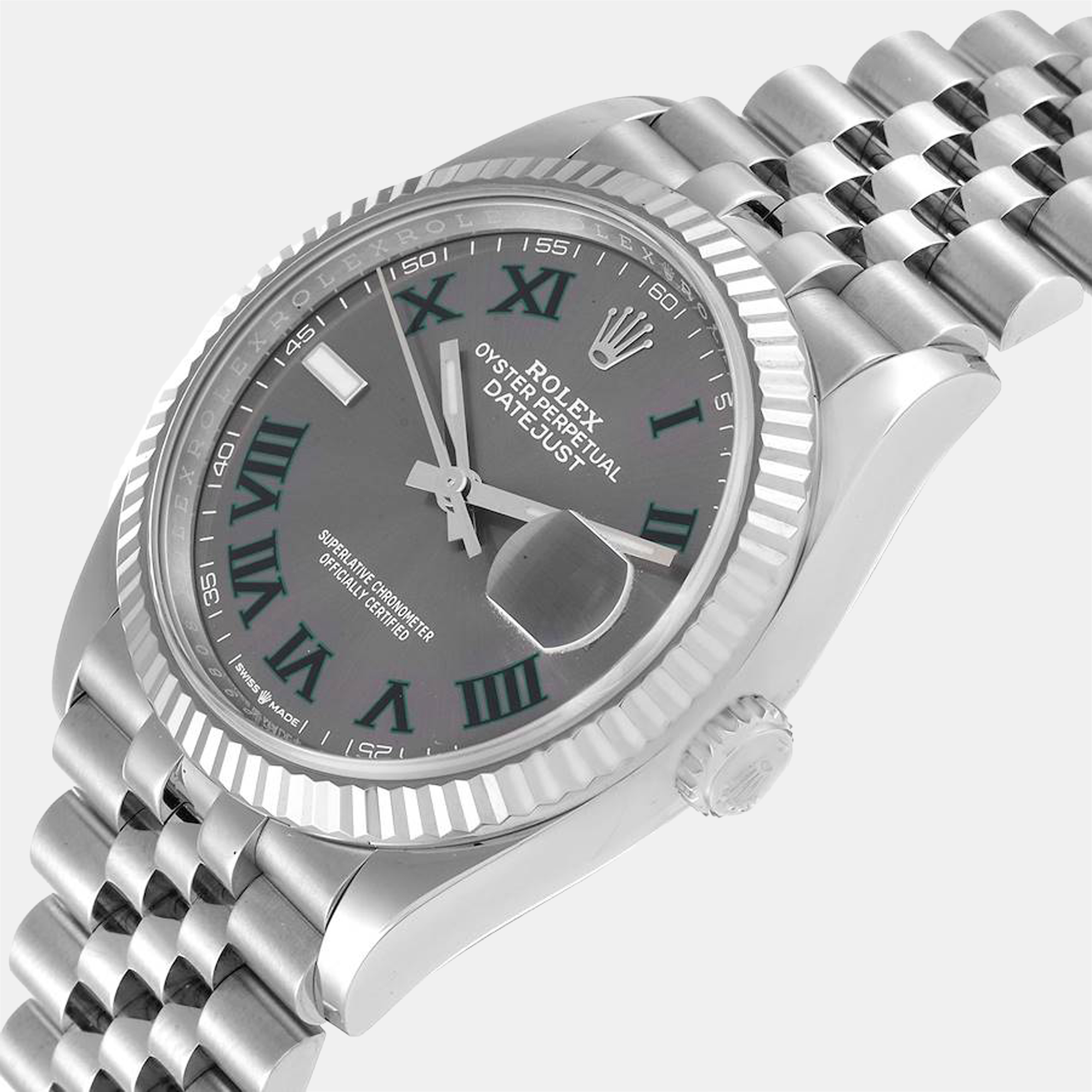 

Rolex Grey 18k White Gold And Stainless Steel Datejust Wimbledon 126234 Automatic Men's Wristwatch 36 mm