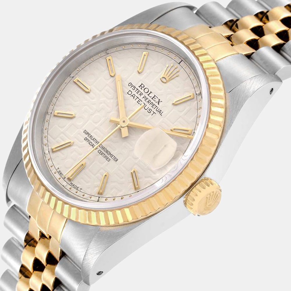 

Rolex Ivory 18k Yellow Gold And Stainless Steel Datejust 16233 Automatic Men's Wristwatch 36 mm, White