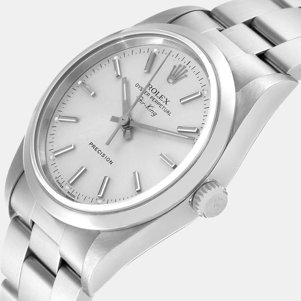 

Rolex Silver Stainless Steel Air-King 14000 Automatic Men's Wristwatch 34 mm