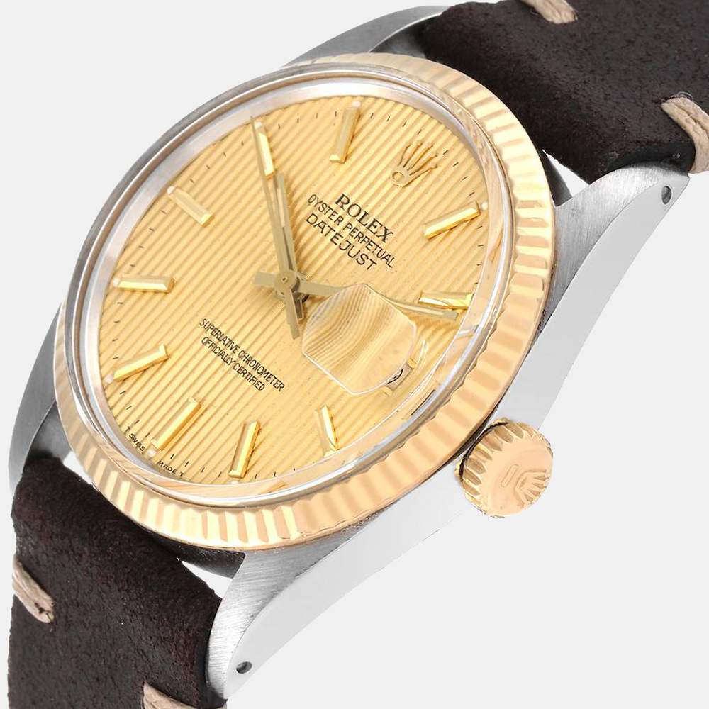 

Rolex Champagne 18k Yellow Gold And Stainless Steel Datejust 16013 Automatic Men's Wristwatch 36 mm