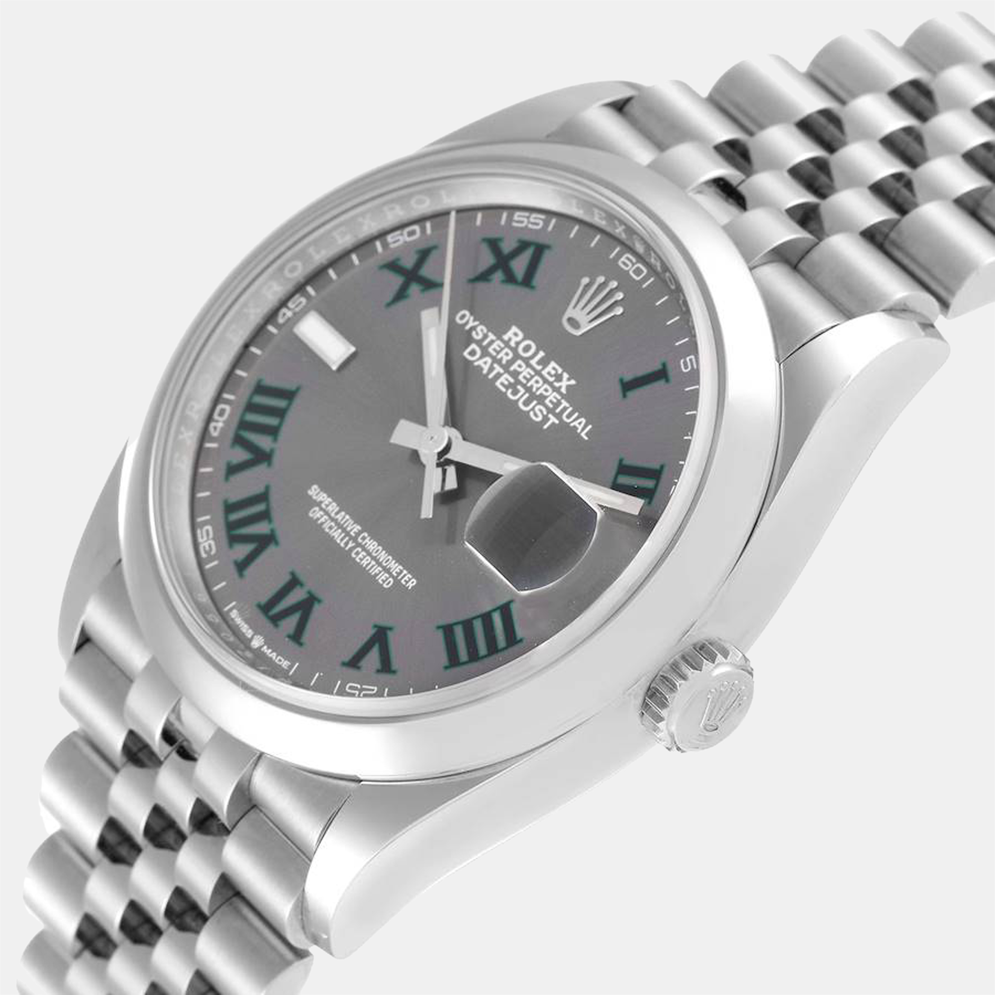 

Rolex Grey Stainless Steel Datejust Wimbledon 126200 Automatic Men's Wristwatch 36 mm