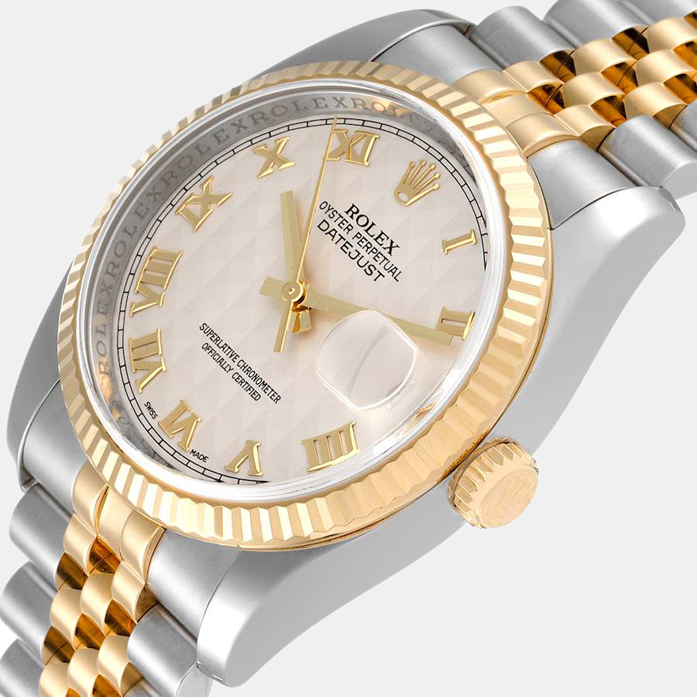 

Rolex White 18k Yellow Gold And Stainless Steel Datejust 116233 Automatic Men's Wristwatch 36 mm