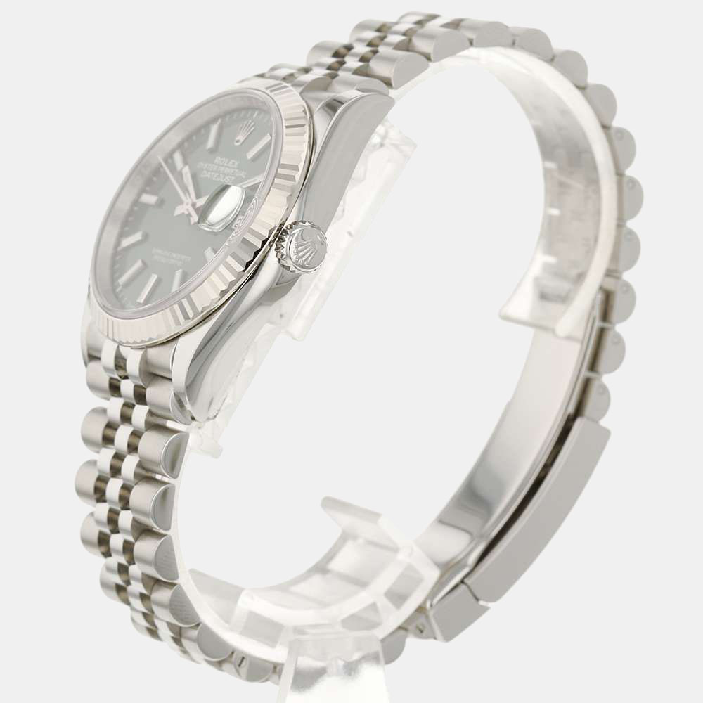 

Rolex Green 18k White Gold And Stainless Steel Datejust 126234 Automatic Men's Wristwatch 36 mm