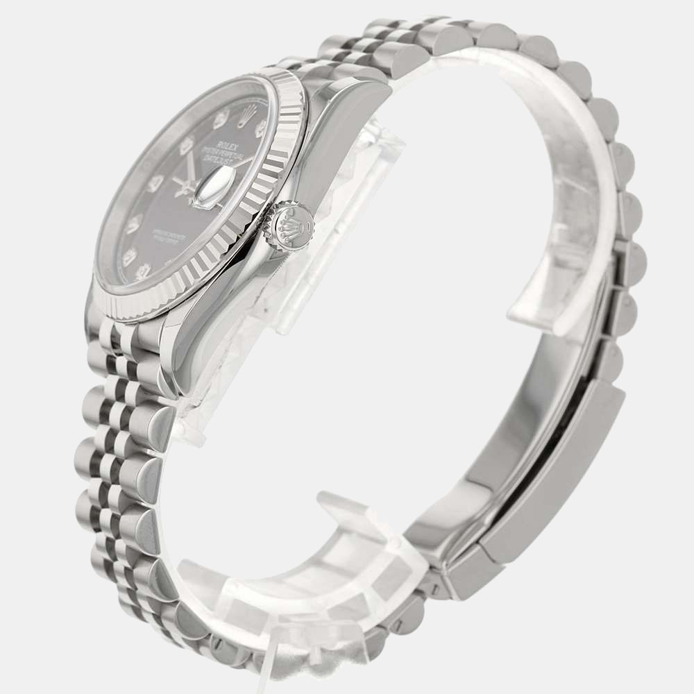 

Rolex Black Diamond 18k White Gold And Stainless Steel Datejust 126234 Automatic Men's Wristwatch 41 mm