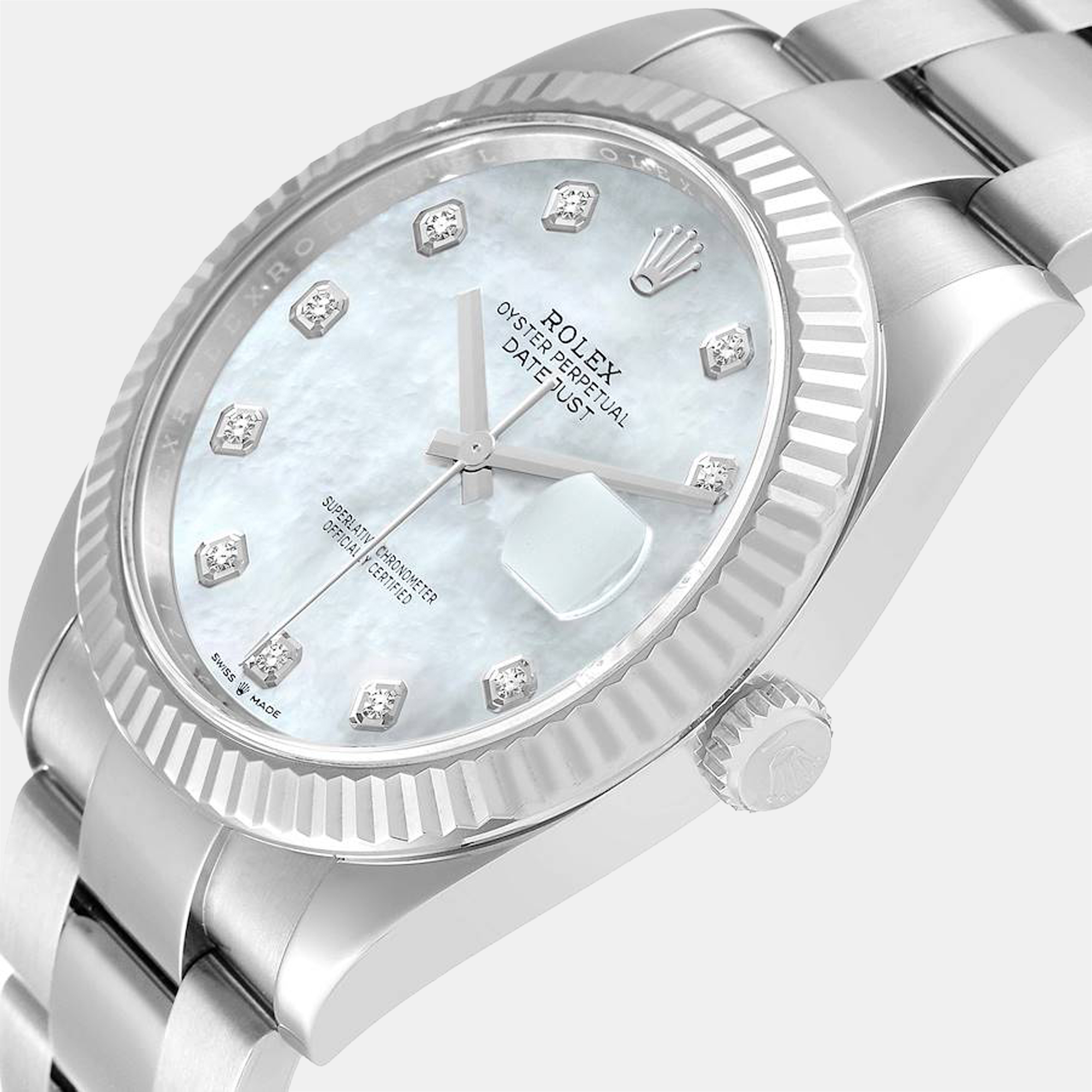 

Rolex MOP Diamonds 18k White Gold And Stainless Steel Datejust 126334 Men's Wristwatch 41 mm