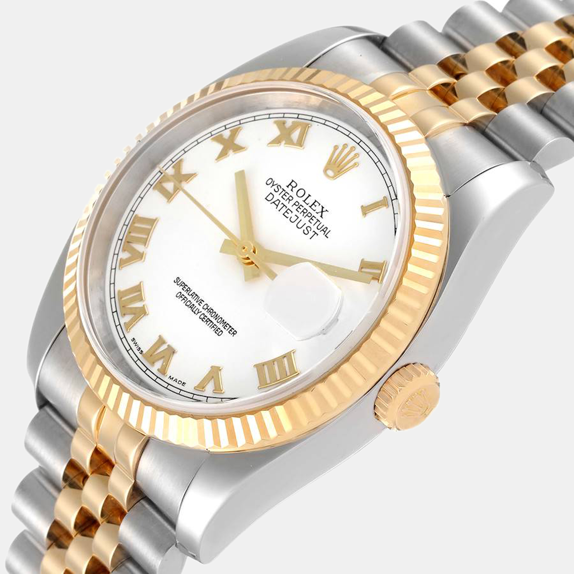 

Rolex White 18k Yellow Gold And Stainless Steel Datejust 116233 Automatic Men's Wristwatch 36 mm