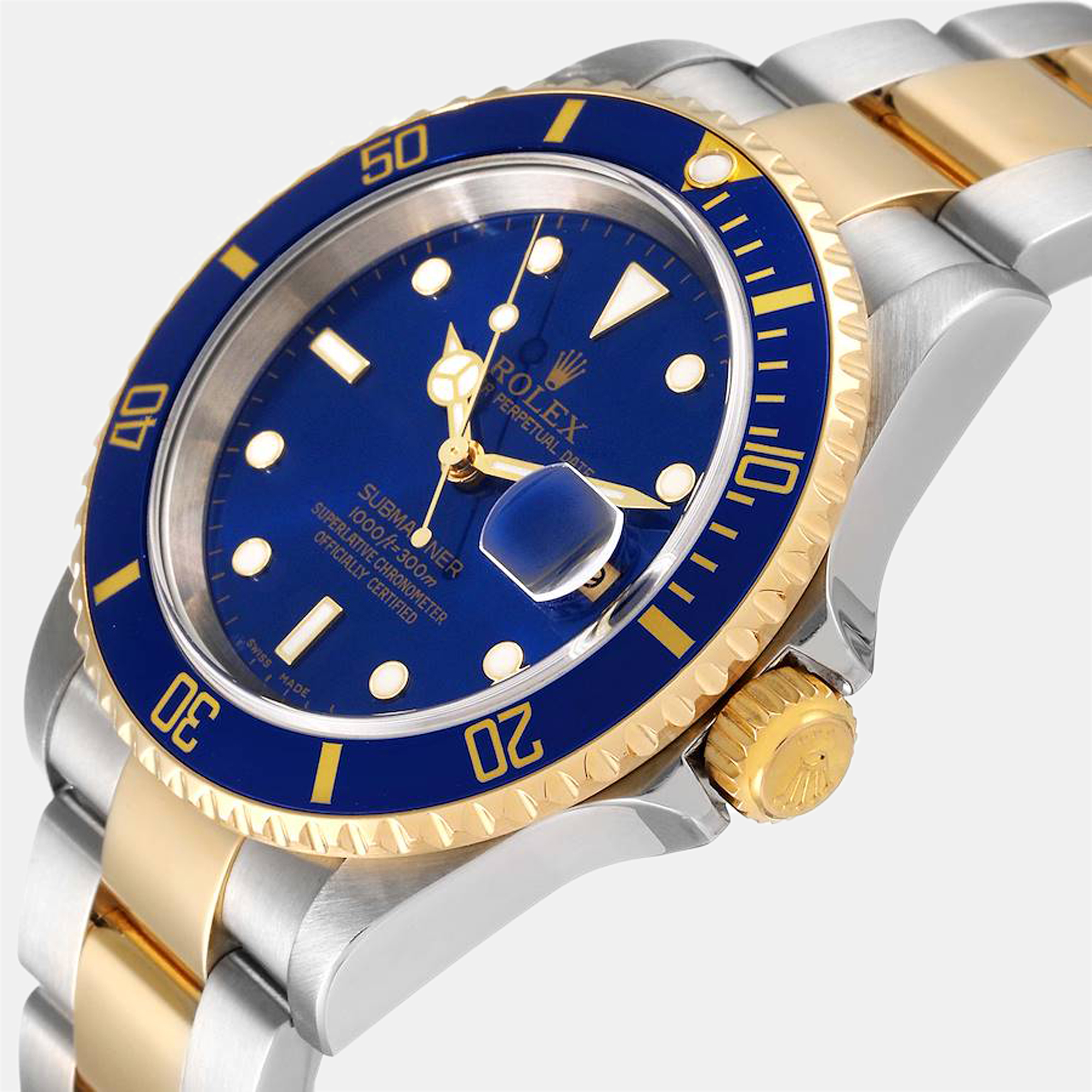 

Rolex Blue 18k Yellow Gold And Stainless Steel Submariner 16613 Automatic Men's Wristwatch 40 mm
