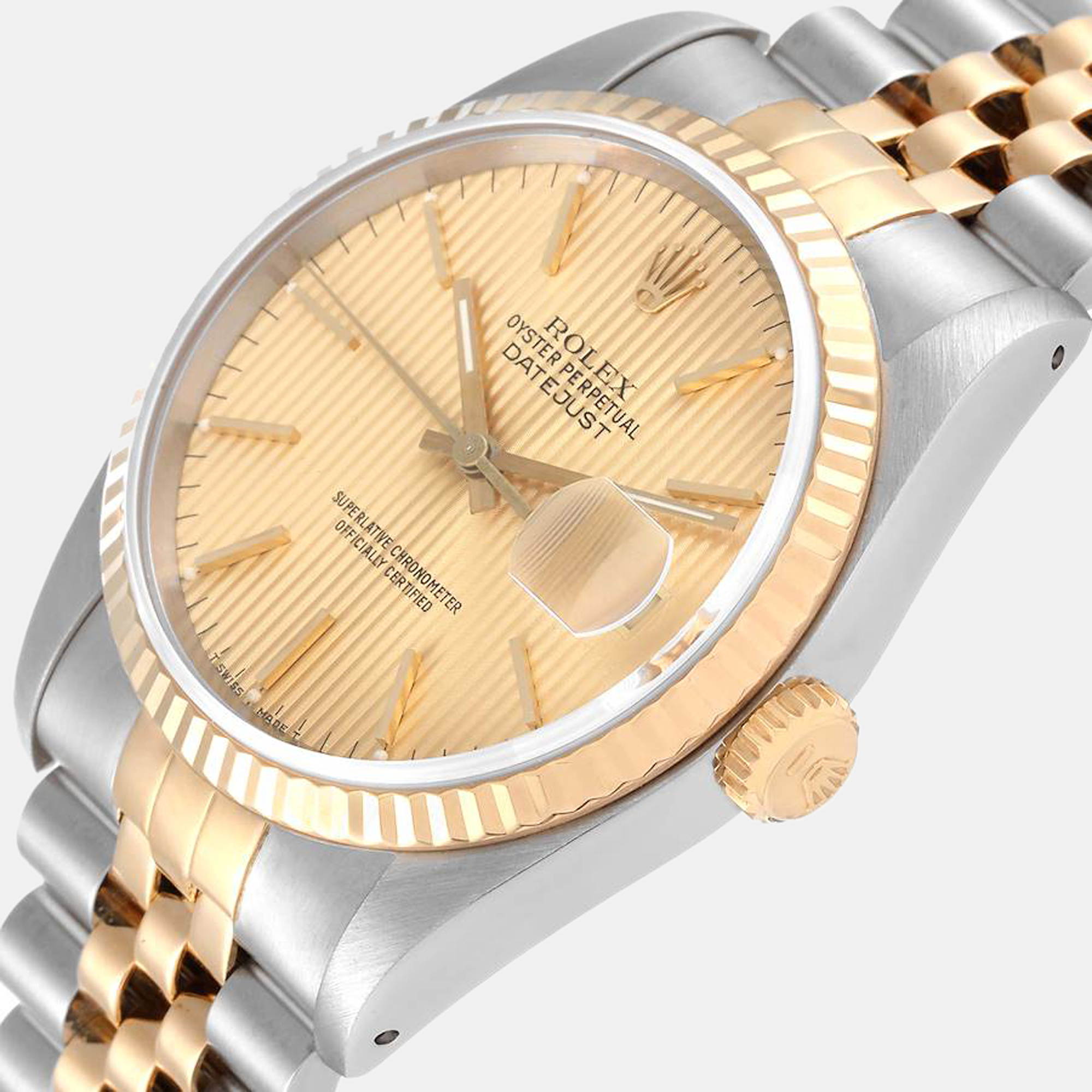 

Rolex Champagne 18k Yellow Gold And Stainless Steel Datejust 16233 Automatic Men's Wristwatch 36 mm