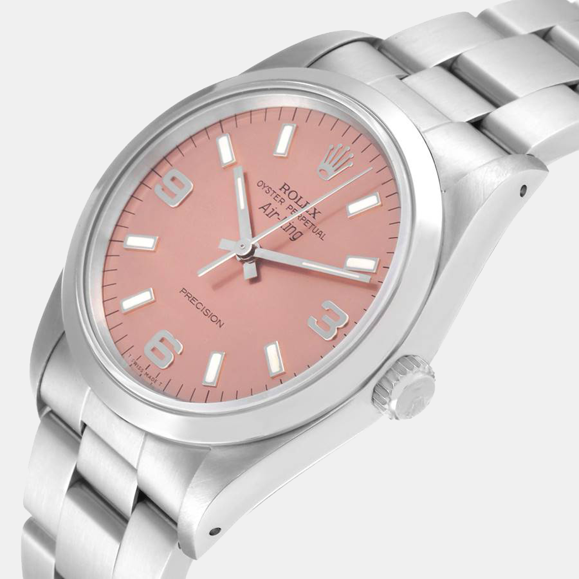

Rolex Pink Stainless Steel Air-King 14000 Automatic Men's Wristwatch 34 mm