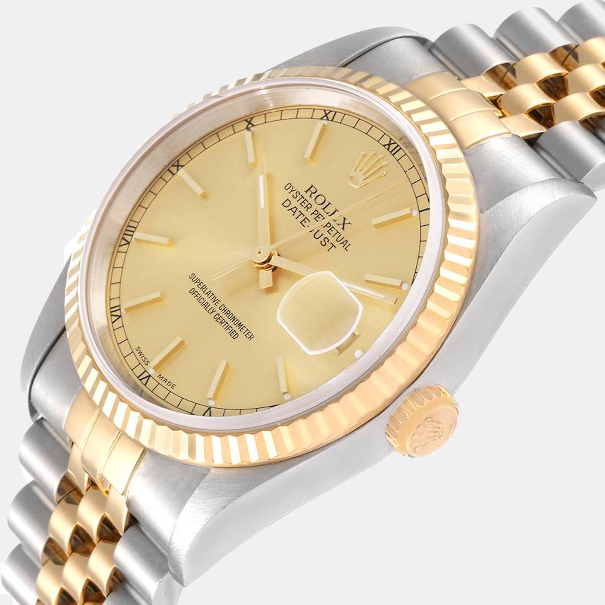 

Rolex Champagne 18k Yellow Gold And Stainless Steel Datejust 16233 Automatic Men's Wristwatch 36 mm