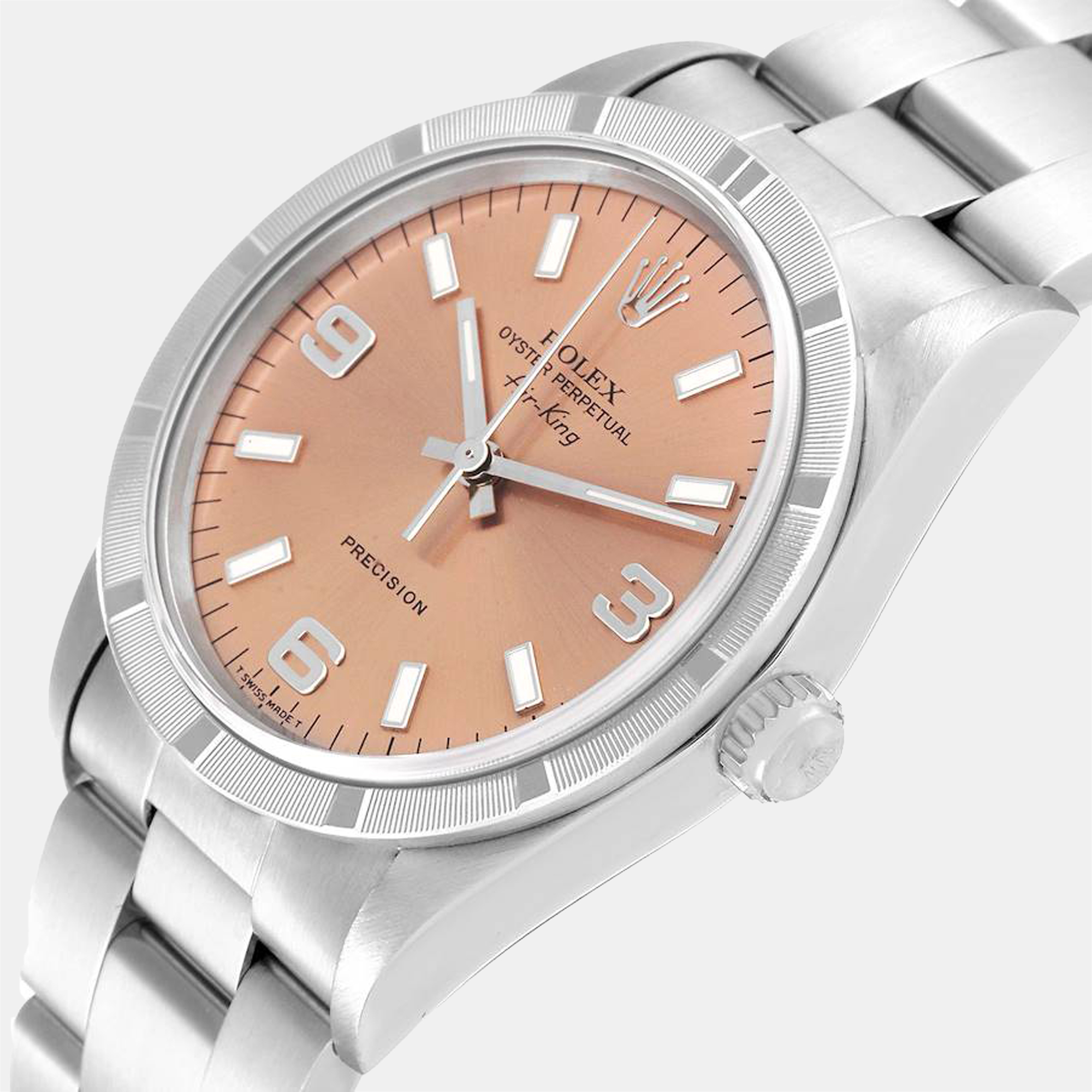 

Rolex Salmon Stainless Steel Air-King 14010 Men's Wristwatch 34 mm, Pink